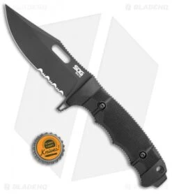 SOG Seal FX Fixed Blade Knife Black GRN Clip Point (4.3" Black Serr) -Sog SOG Seal FX Fixed Black GRN DP Black Serr BHQ 99497 jr bottlecap